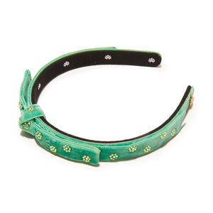 Leaf Green Embellished Baroot Slim Ribbon Headband