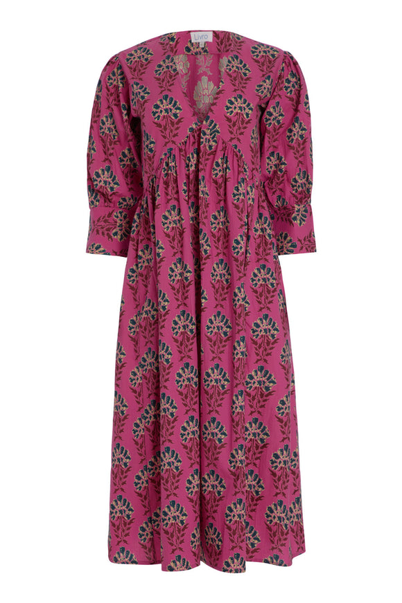 Ingrid Dress in Fuschia Batik