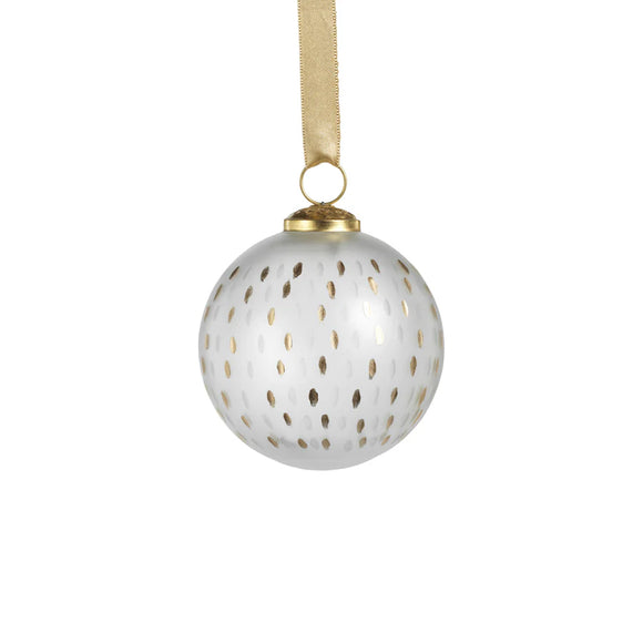 Frosted & Etched in Gold Glass Ornament - Clear - 4 in