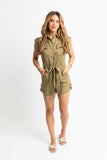Olive Solid Pocket Tie Romper