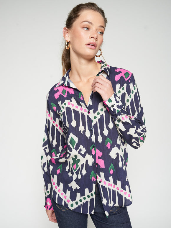 Navy/Pink Ikat Shirt