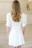 Solid Poplin Ruffle Neck Pleat Back Tie Dress