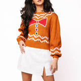 Brown Gingerbread Man Jewel Bow Tie Sweater