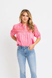 Bubblegum Solid Contrast Trim Poplin Top