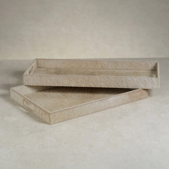 Corviglia Hair-On-Hide Leather Serving Tray- Tan, Large