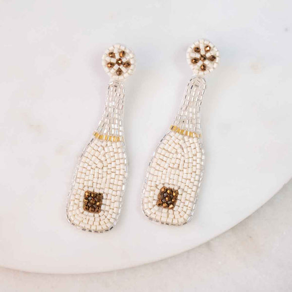 Champagne Bottle Beaded Earrings    Ivory/Gold   3.75