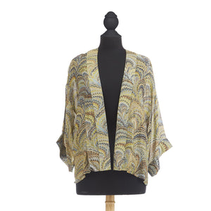 Marbled Green Print Short Kimono