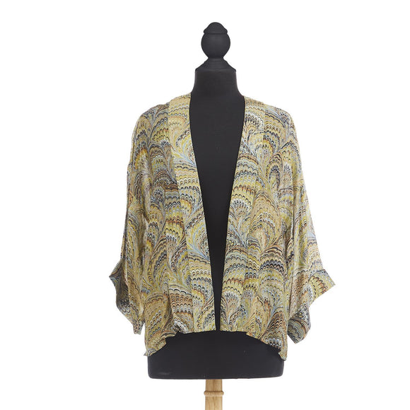 Marbled Green Print Short Kimono