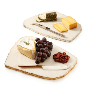 White Marble Cheese Plate With Knife Asst. 2 Color Ways