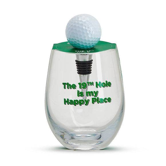 Golf Stemless Wine Glass with Golf Ball