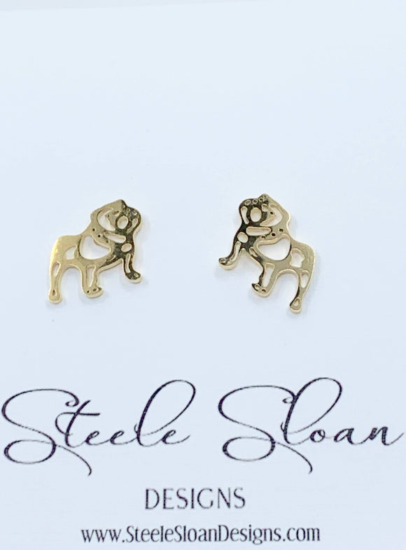 Adorable Bulldog Earrings- Gold Stainless Steel Bulldogs