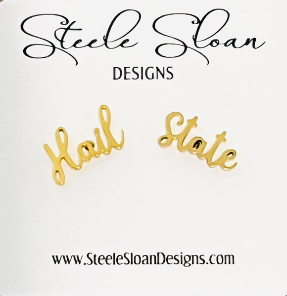 Mississippi State Hail State Gold Stud Earrings