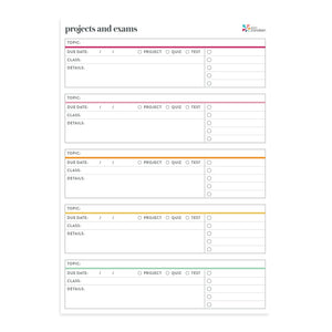 Weekly Projects and Exams Notepad - 50 sheets