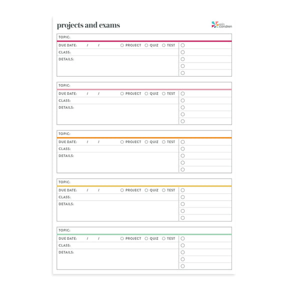 Weekly Projects and Exams Notepad - 50 sheets