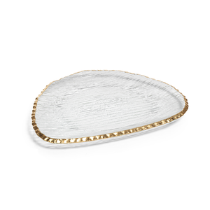 Clear Textured Organic Shape Plate with Jagged Gold Rim - Large