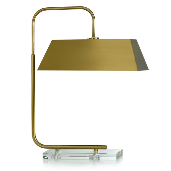 CACHE TABLE LAMP | Brass Finish on Metal Body with Crystal Base | Metal Shade