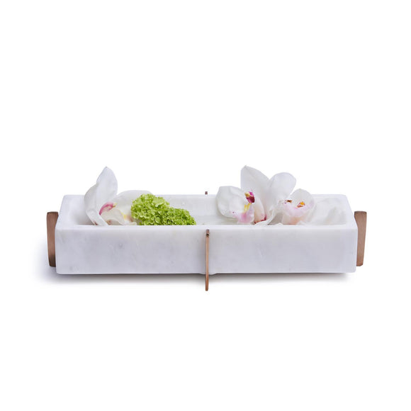 White Marble Rectangular Tray with Gold Stand