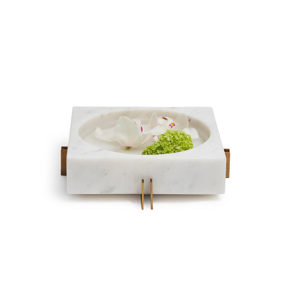 Sq. White Marble Tray with Gold Stand