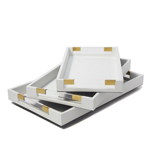 Stingray Rectangular White Decorative Trays with Acrylic Handles