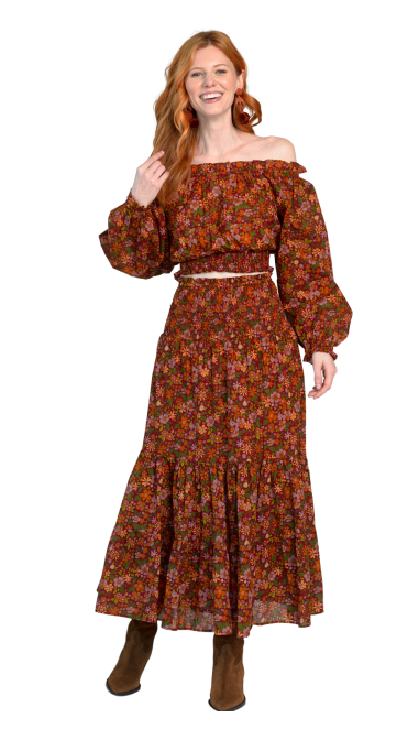 Izzy Wildflower Rosewood Skirt Dress