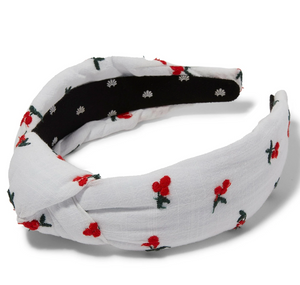 CHERRY EMBROIDERED KNOTTED HEADBAND