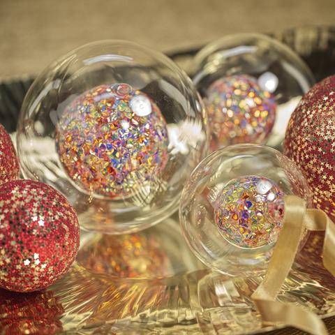 Double Glass Sequin Ball Ornament - Multicolored