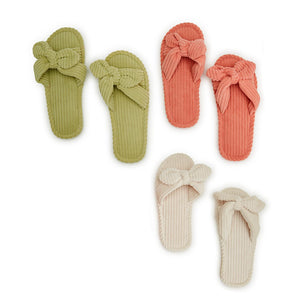 Sweetie Bow Detail Ribbed Plush Terry Cloth Slipper