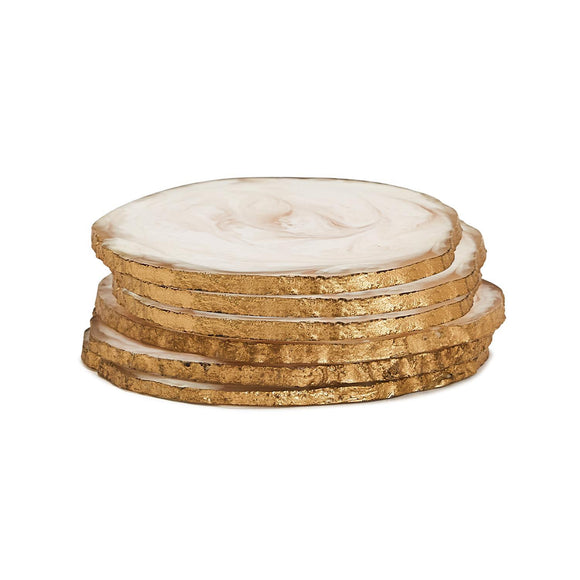 Snow Swirls Set of 6 Resin Coasters with Gold Painted Edge