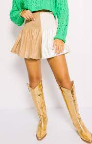 Tan/White 2 Tone Leather Swing Shorts