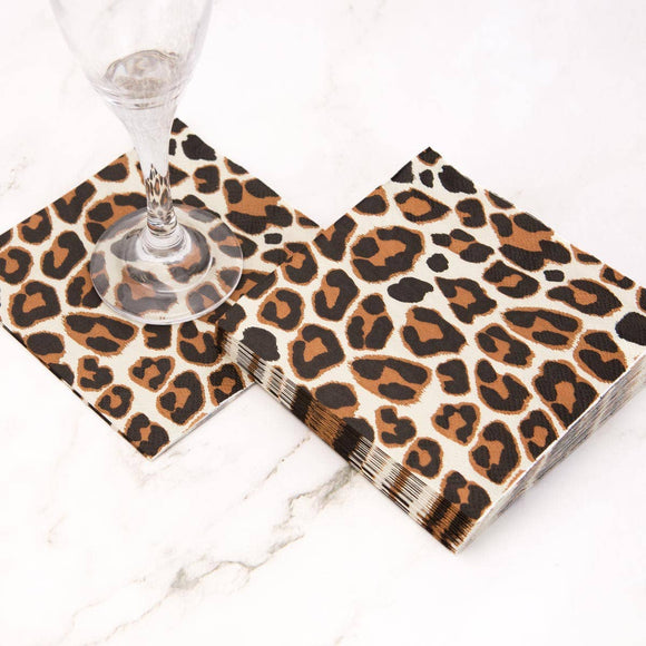 Leopard Cocktail Napkins    Shell/Black   5