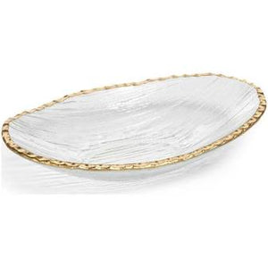 Clear Textured Bowl with Jagged Gold Rim-Large,