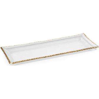 Textured Rectangular Tray w/ Jagged Gold Rim-19.75