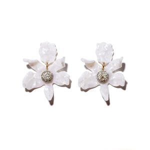 MOTHER OF PEARL SMALL CRYSTAL LILY EARRINGS