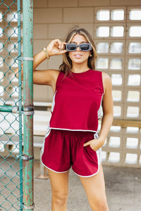 Maroon with White Side Active Tank