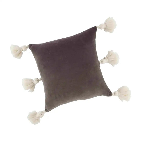 DARK GRAY TASSEL VELVET PILLOW